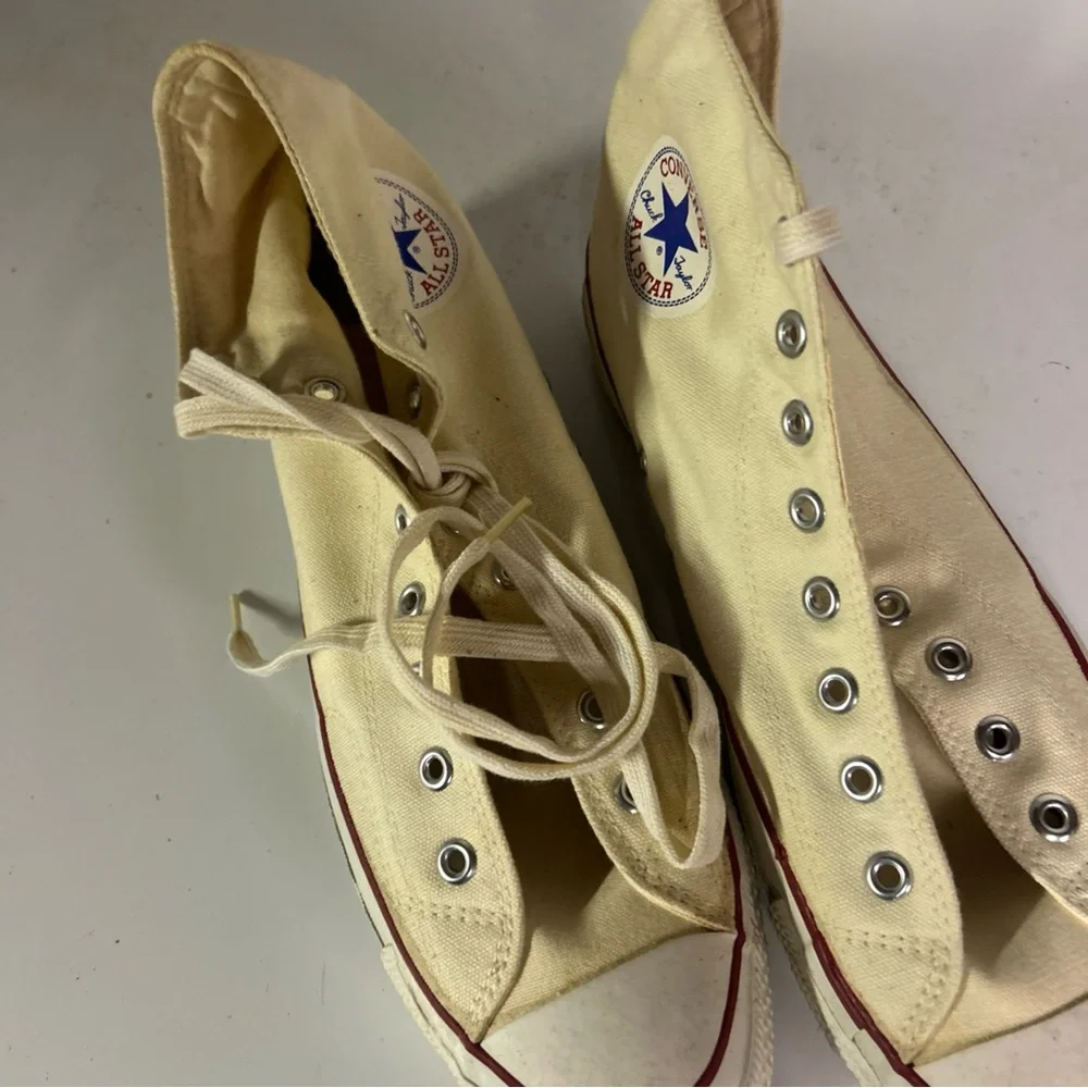Converse Cream High-Top Sneakers with Red & Blue Stripe - Picture 5 of 6